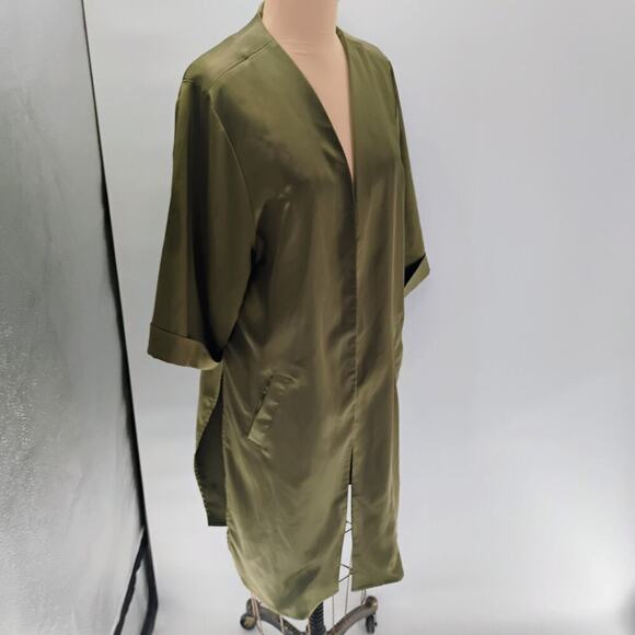 Anthropologie Floreat Kimono One Size Satin Floral Embroidered Open Front Green - Picture 12 of 15